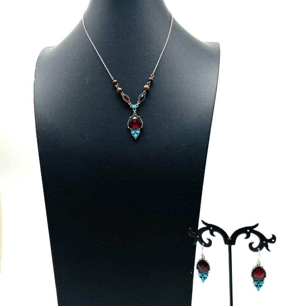 AVON Marked NRT Jewelry Set Silver Tone Necklace Earrings Demi Parure Southwest